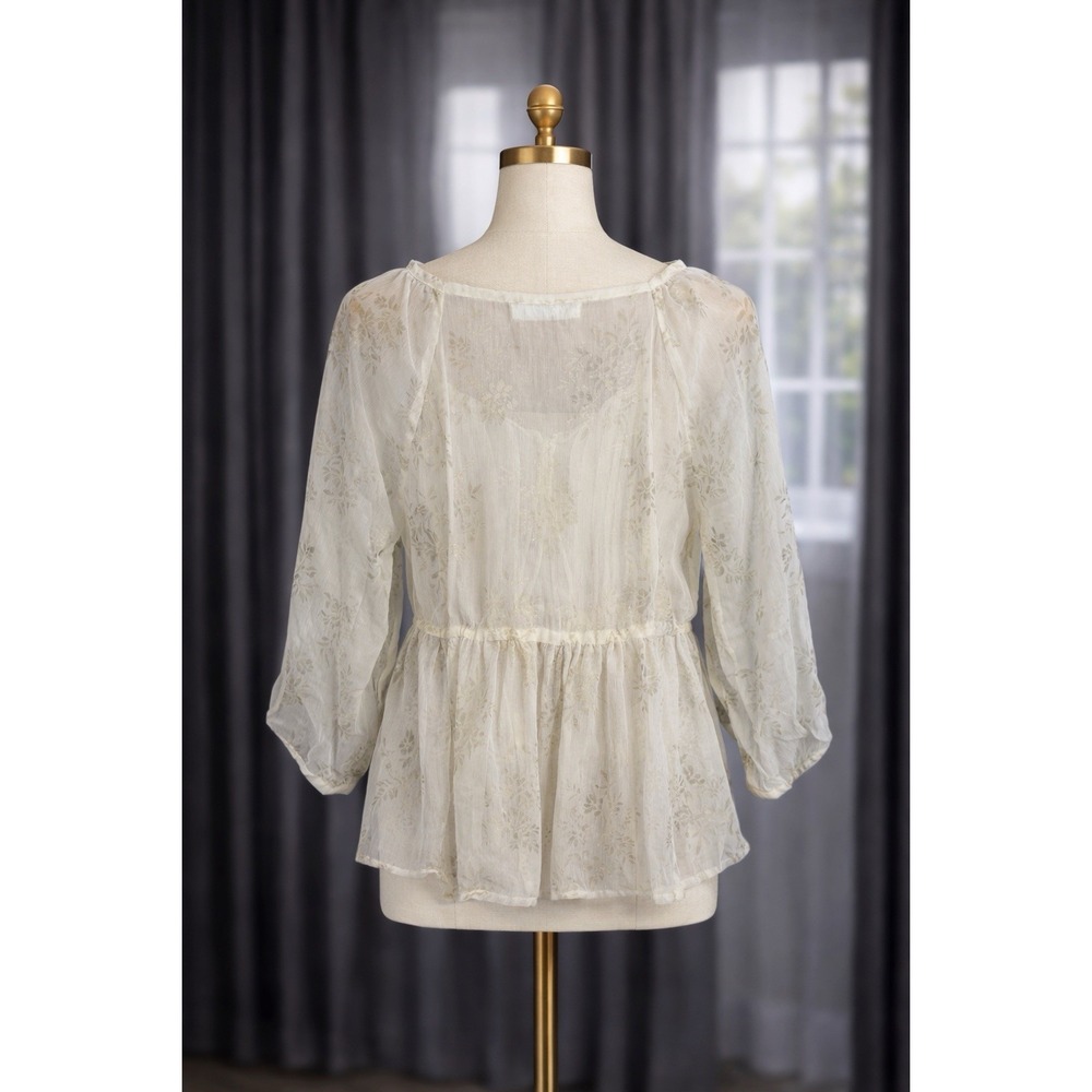 Abercrombie & Fitch‎ Babydoll Tiered Sheer Pintuck Blouse Cream Coquette Size S - Picture 2 of 14